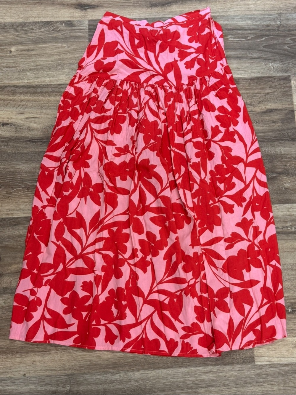 Abel The Label Women's Pink and Red Floral Midi Skirt
